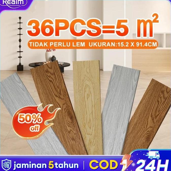 baru reaim pvc floor vinyl lantai stiker 91.4cmx15.2cm vynil flooring stiker lantai vinyl tahan air,