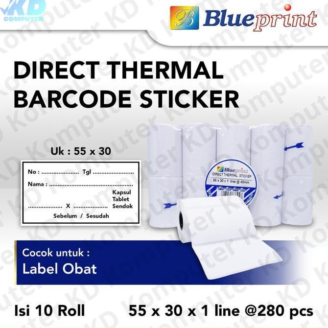 

new direct thermal stiker / label stiker blueprint 55x30x1 isi 280 10 roll