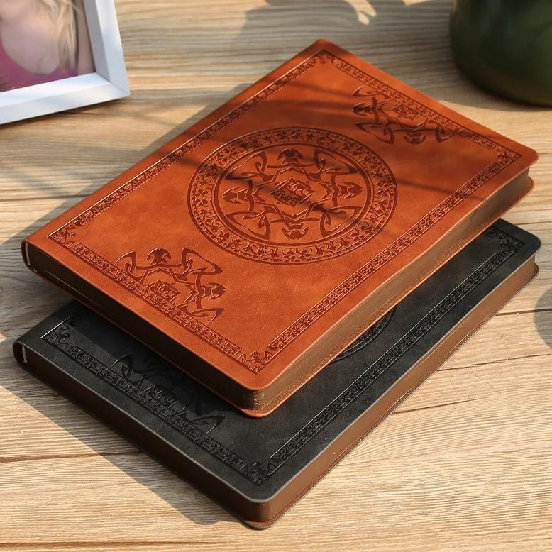 

A5 Vintage Notebook Student Thickened Pu Leather Diary Embossed Craft Literary Ledger Office Bookkeeping Book School Note Books