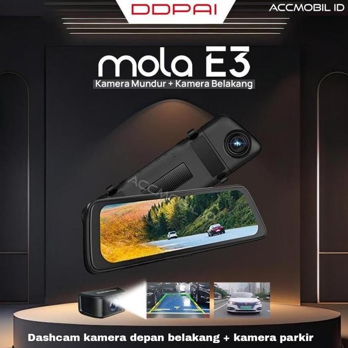 DDPAI Mola E3 DashCam kamera depan belakang + kamera mundur