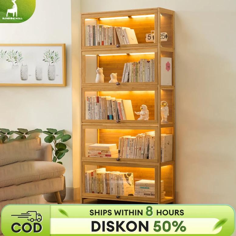 Lemari Buku Transparan Rak Buku Serbaguna Lemari Buku Aesthetic Rak Buku Kayu Kokoh Minimalis