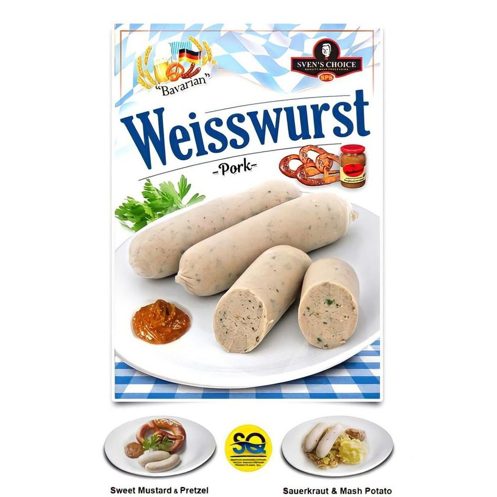 

PORK SAUSAGES SOSIS BABI PREMIUM WEISSWURST BAVARIAN 180GR ISI 3 BIJI TERMURAH