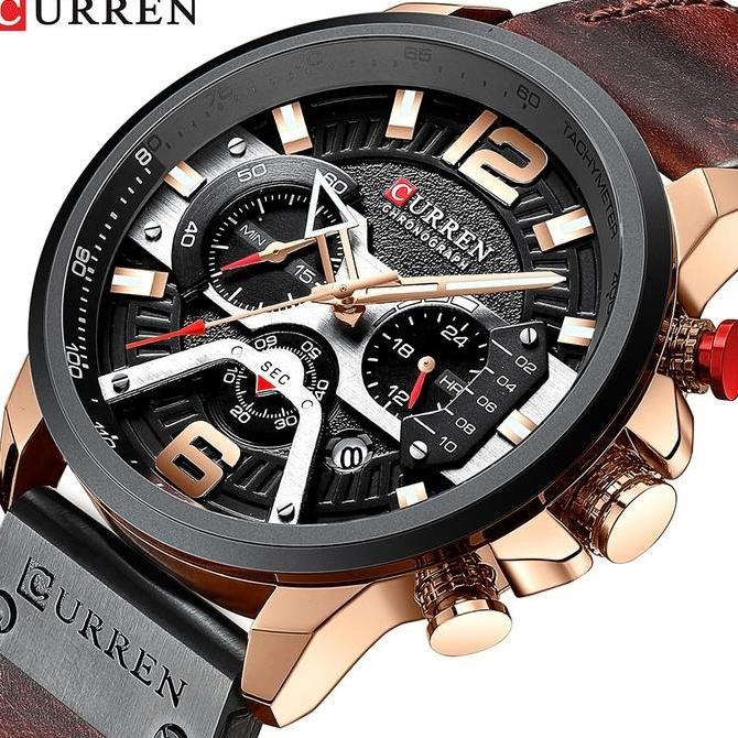 Murah Jam Tangan Pria Analog Tali Kulit Chronograph Curren 8329