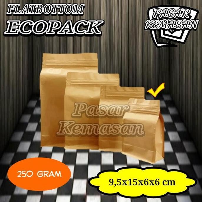 

Produk Baru!! FLATBOTTOM ECOPACK 250 GRAM KEMASAN KOPI-BUBUK-SNACK