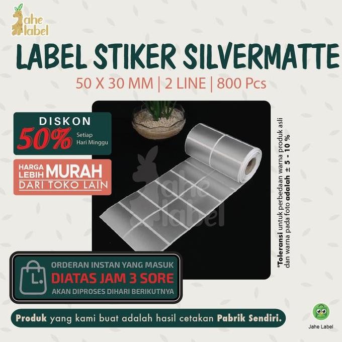 

new label stiker bare silvermatte , silver pet mate, 50x30 mm