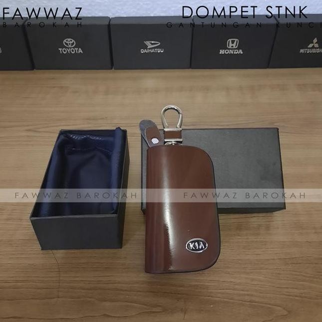 Promo DOMPET REMOT MOBIL DAN STNK GANTUNGAN KUNCI MOBIL LOGO KIA COKLAT WOOD COD