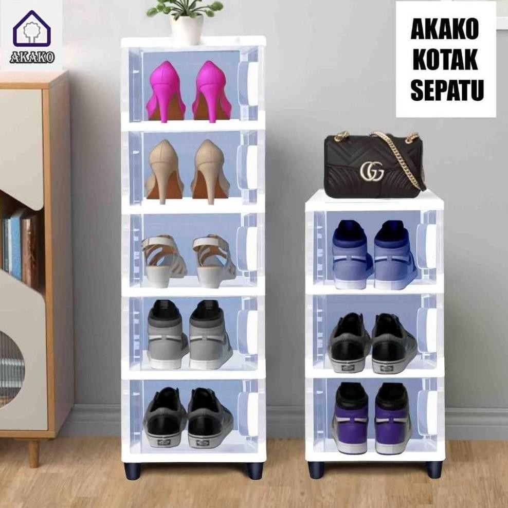 AKAKO Rak Sepatu Tertutup Lemari Sepatu Plastik Transparan Tebal Kotak Sepatu Susun Portable Box Soe
