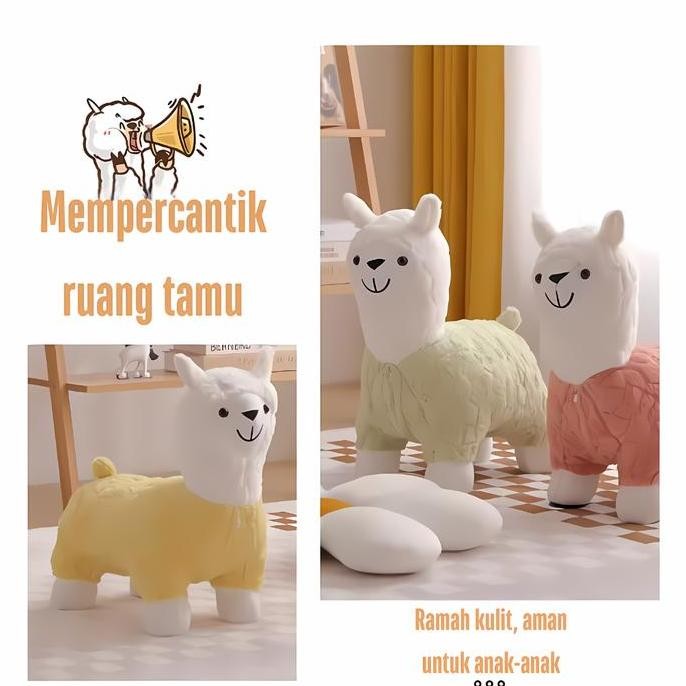 Kursi Anak Alpaca Mini Mainan Anak Boneka Alpaca Karakter Hewan Bahan Rangka Kayu Busa Tebal R1A4