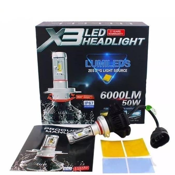 New Lampu LED X3 H4 / H11 / H27 880/881 3warna Head Lamp Mobil 1SET