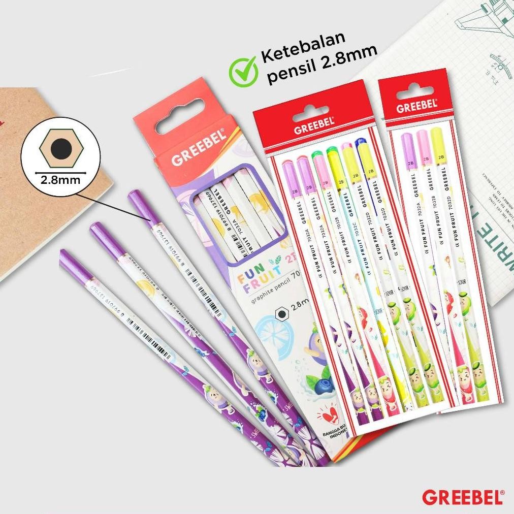 

Gs-56 Greebel Pensil Tulis 2B 7032 Fun Fruite / Pensil Kayu Ujian / Pencil Grafit Graphite / Pensil Gambar