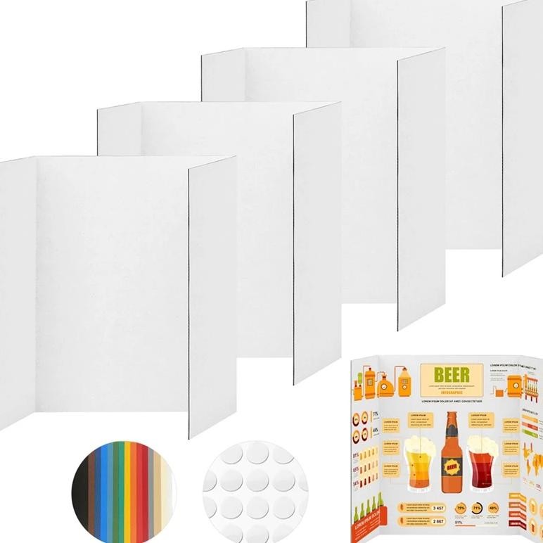 

4 Pcs Trifold Poster Board, White Poster Board Comes With Sticky Accessories, Corrugate Presentation Boards Easy Install M