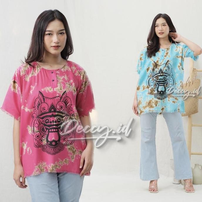 Promo / Deccy.Id - Baju Kaos Barong Bali Pria Wanita Santai Rayon Kancing Motif Tie Dye Oversize Pen