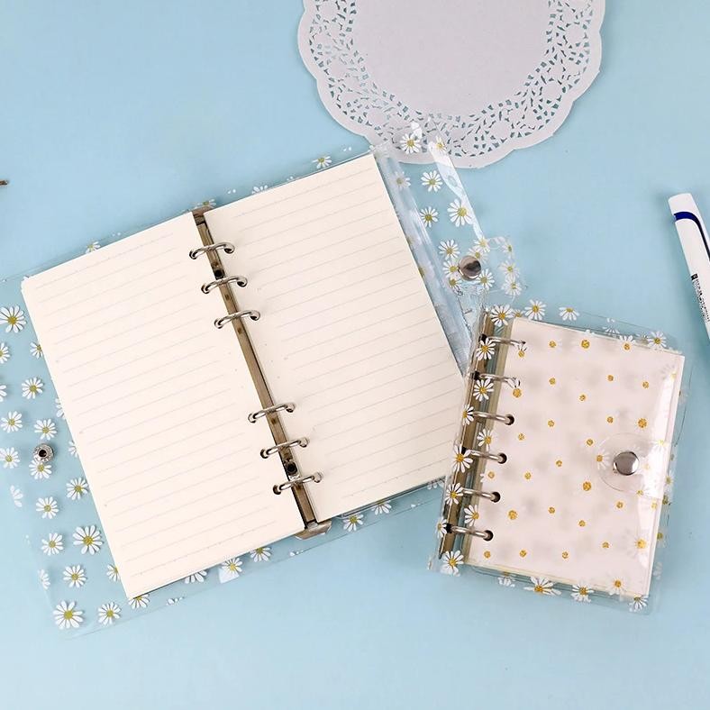 

A7/A6 Cute Daisy Spiral Binder Notebook Agenda Cover With Storage Bag Kawaii Transparent School Diary Journal Planner Stationery