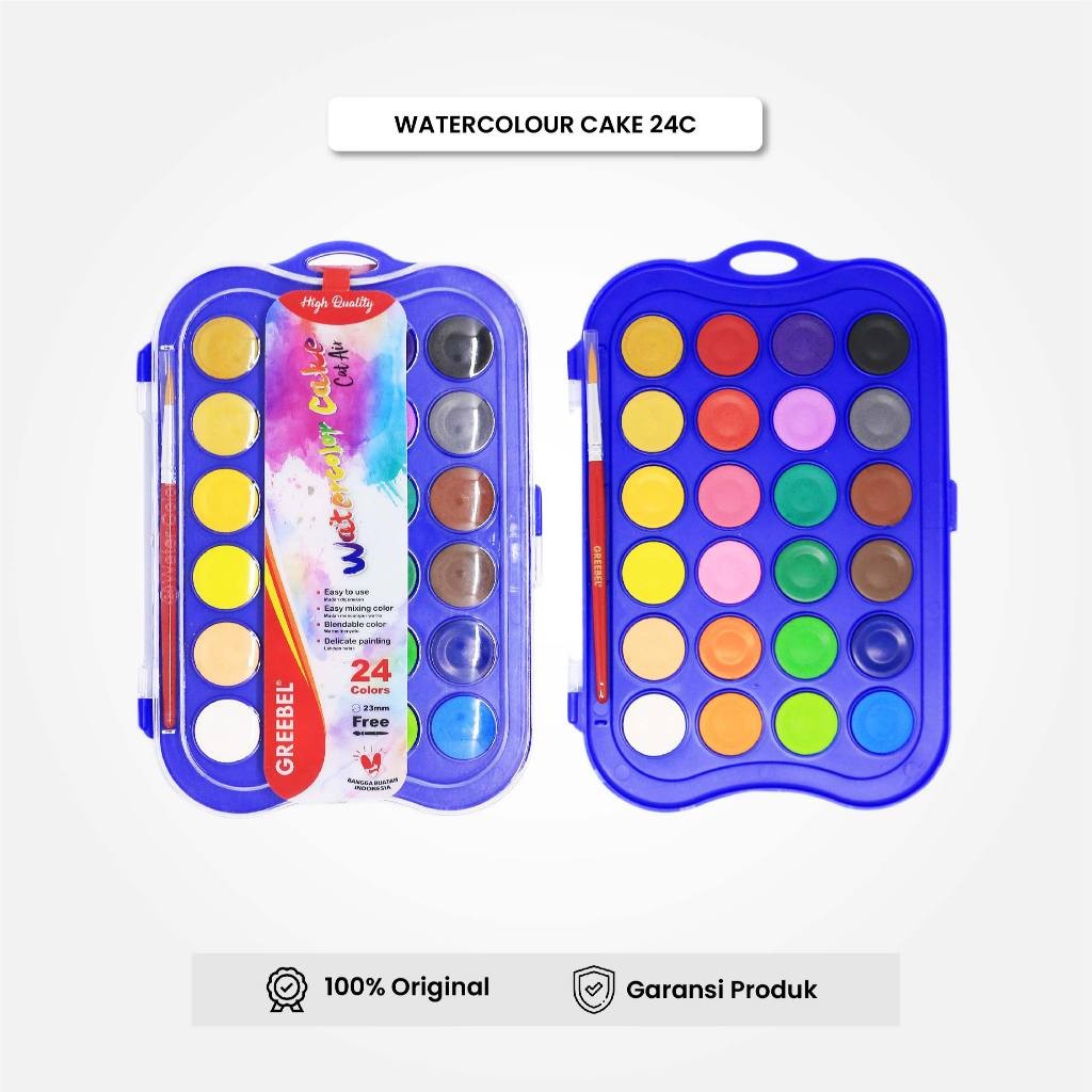

GREEBEL Cat Air Padat Cat Lukis Set Watercolor Cake 24 Warna