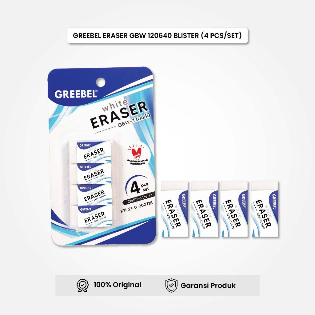 

Eraser Stip Hapusan GREEBEL GBW-120640 (BLISTER 4PCS/SET) / Penghapus Pensil
