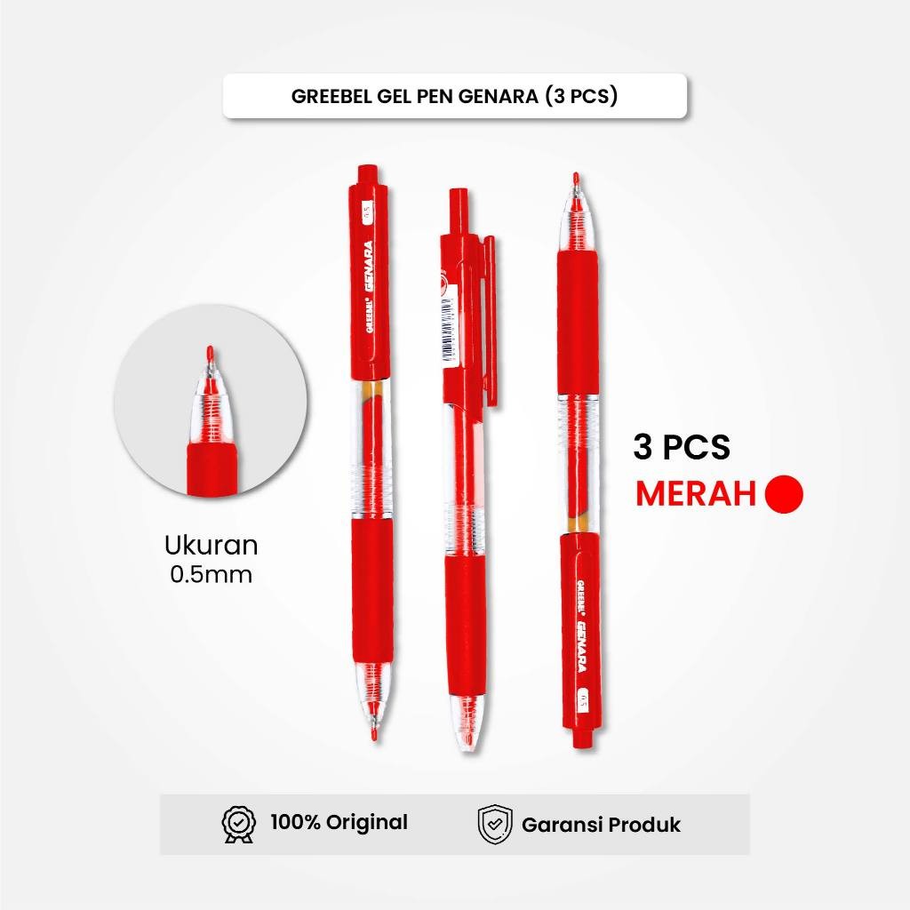 

GREEBEL Gel Pen Pulpen Gel GP-508 Genara Merah 0.5 (3PCS/SET) / Pulpen Gel Murah Grosir
