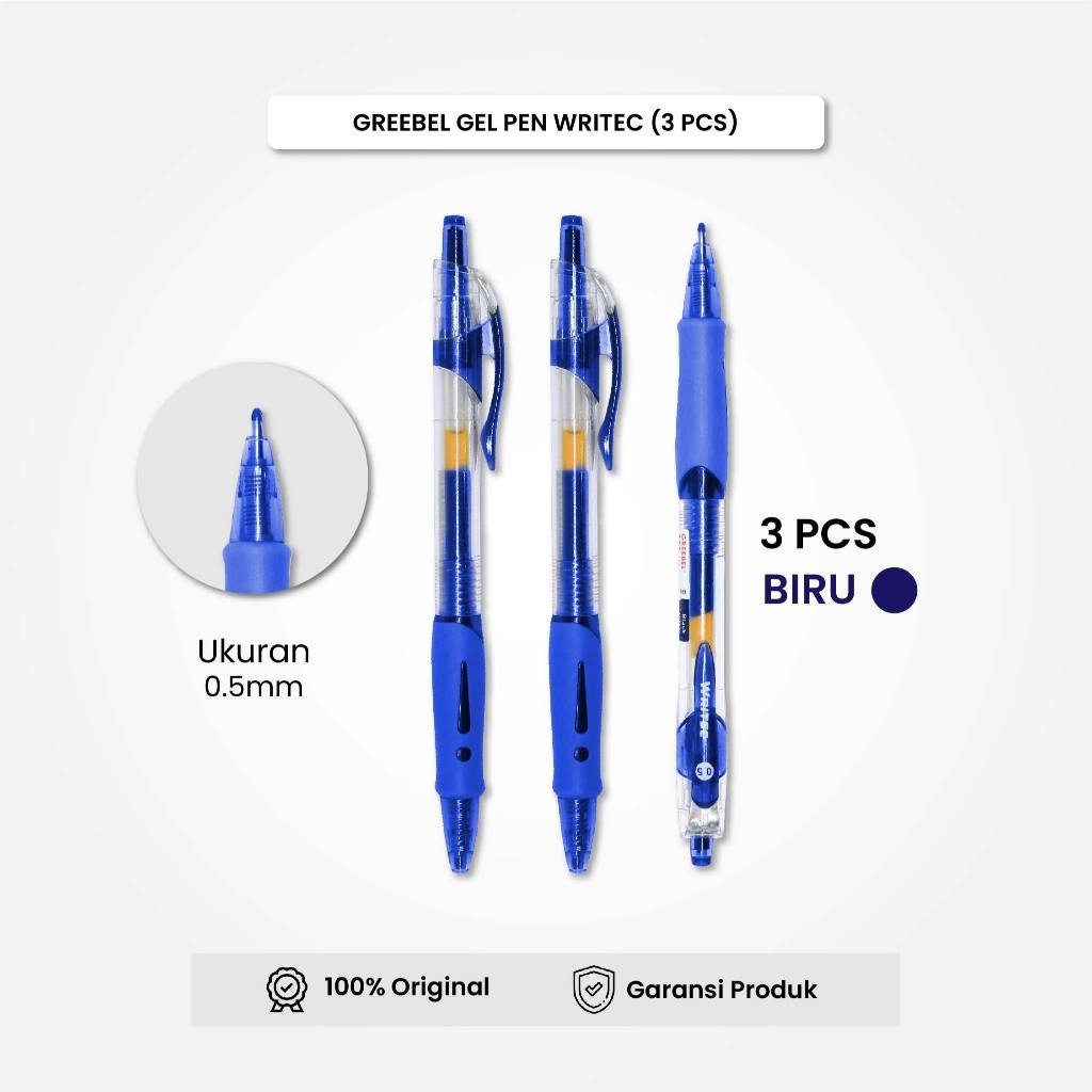 

GREEBEL Gel Pen Pulpen Pena GP-503 Writec 0.5 Biru (3PCS/SET) / Pulpen Gel Murah Grosir