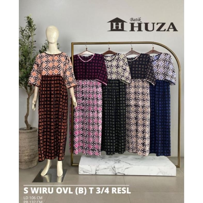 YZ [ LD 108 CM ] Dress Batik Huza Batik Pekalongan ll Gamis Rayon ll S Wiru Oval (B) T 3/4 Resl Busu