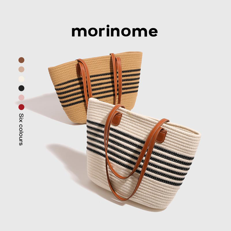 Tas Kanvas/Tas Jinjing Kanvas Untuk Liburan/Tas Jinjing Bergaris/Tas Anyaman Kasual SHCE