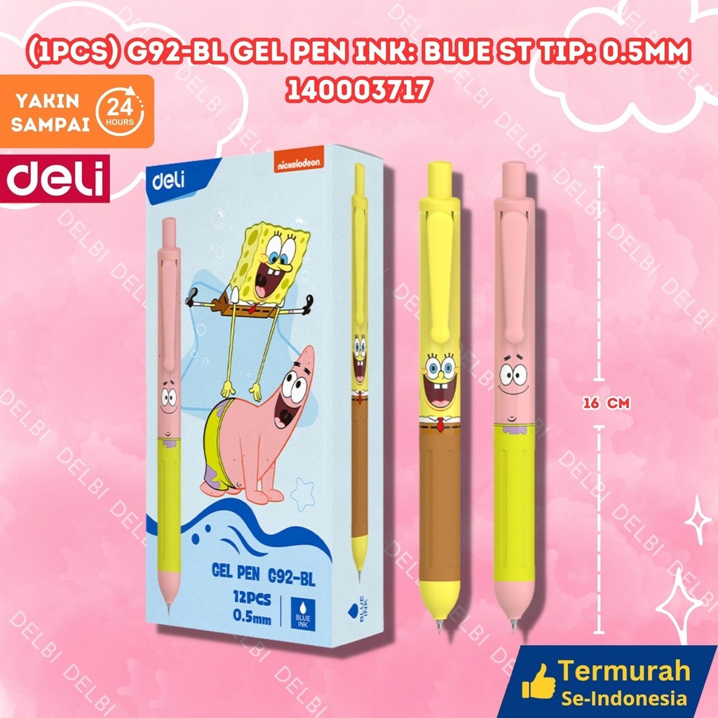 

(1 pc) Gel Pen Ink Blue ST tip 0.5mm DELI PULPEN UNIK EDISI SPONGEBOB PATRICK