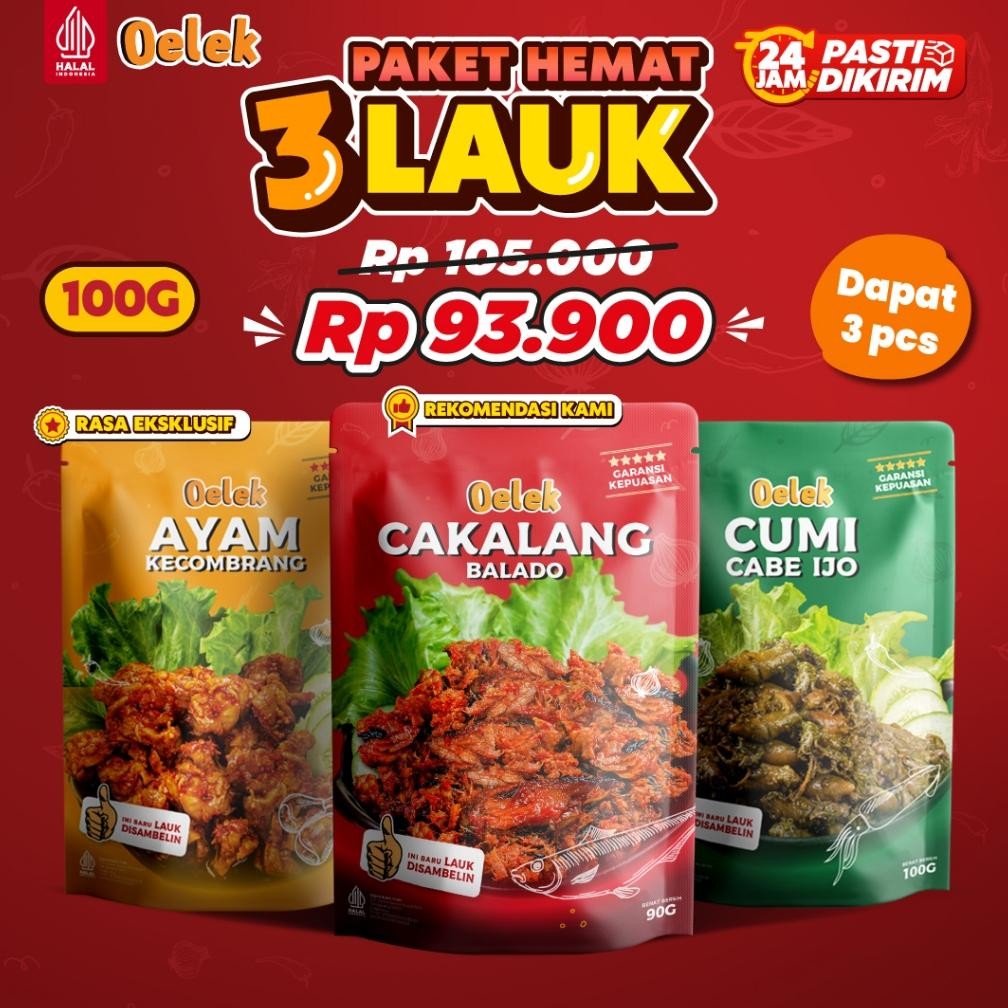 

Oelek Paket Cobain Dulu Si Lauk / Cakalang Balado / Cumi Cabe Ijo / Ayam Kecombrang / Lauk Siap Saji