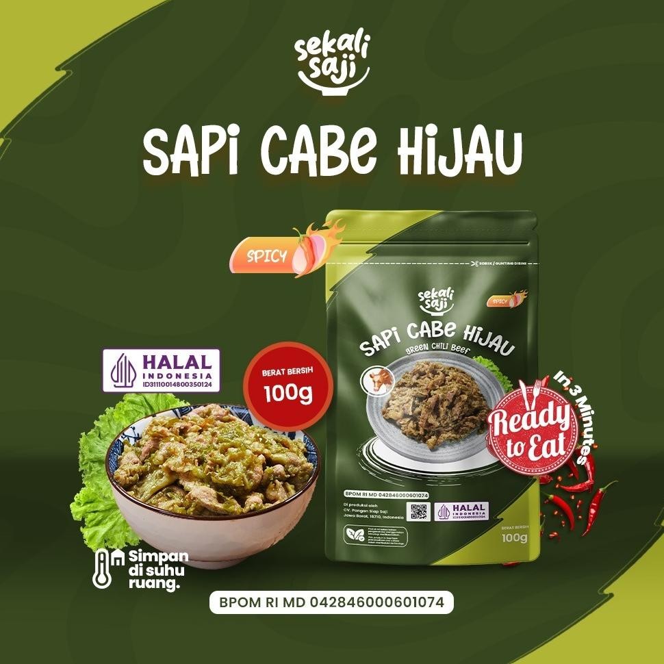 

SEKALI SAJI - Lauk Siap Saji Sapi Cabe Hijau 100gr Makanan Instan Lauk Pauk Mateng Halal SekaliSaji