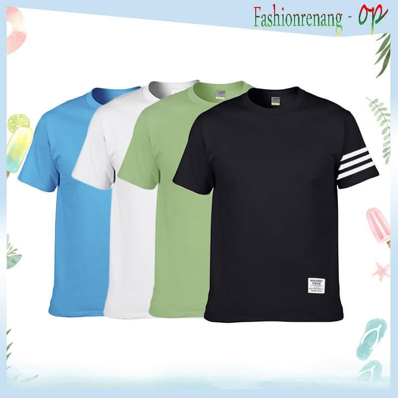 Kaos Leher V-Neck Distro Dewasa Pria Dan Wanita T-Shirt Simpel Katun Polos