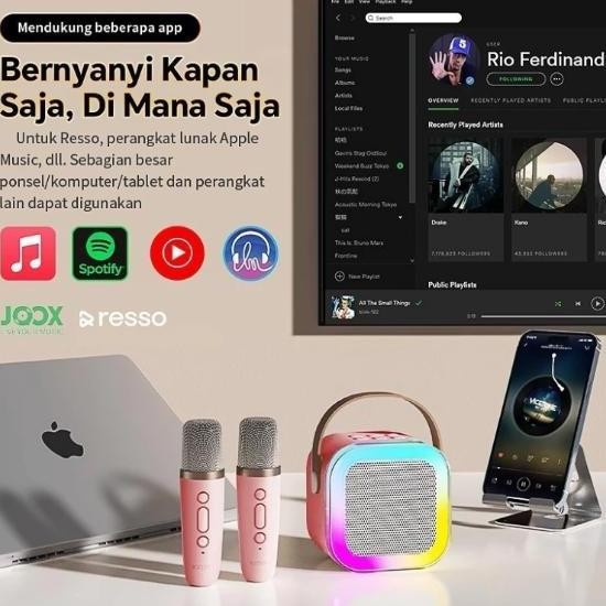 Speaker K12 Speaker Bluetooth Plus 2 Mikrofon Karaoke 1 Set Mesin Ktv Mini Rumah Ktv Bluetooth Pemut