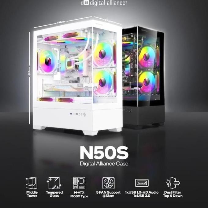 CASING DIGITAL ALLIANCE N50SE ATX M-ATX GAMING CASE HITAM / PUTIH