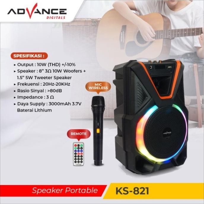 Speaker Karaoke Advance Ks 821 / Ks821 Bluetooth 8 Inch New Stok