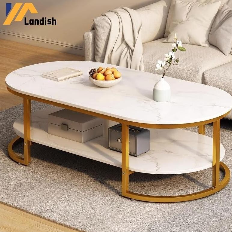ReadyMeja Tamu marble gold meja 120CM coffee table meja oval marble gold minimalis Untuk Ruang tamu/