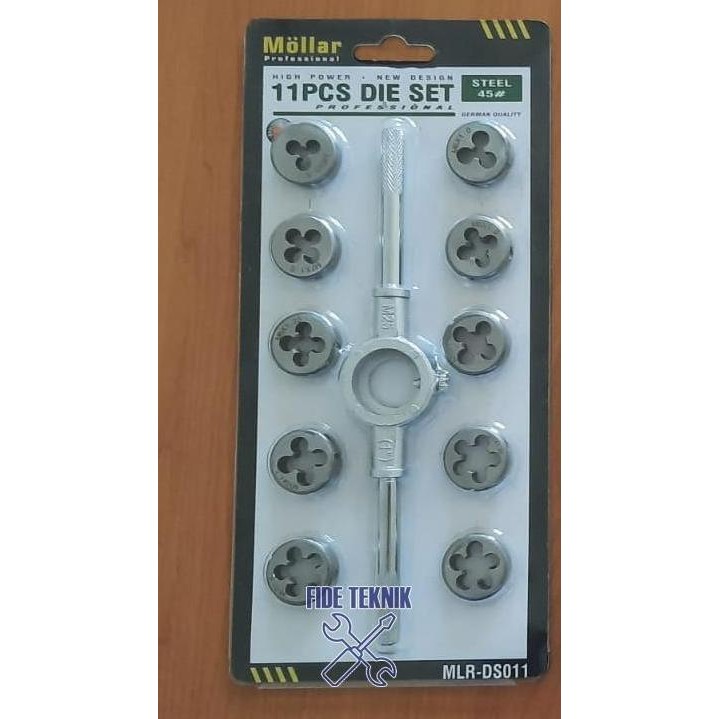MOLLAR DS011 Die Set 11 pcs Handle Mata Senai Ulir Baut Drat Sekrup