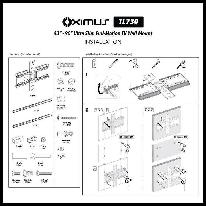

Bracket Ultra Slim Tv Led 43" - 90" Oximus Tl730 Full Motion Wall Mount Terbaru