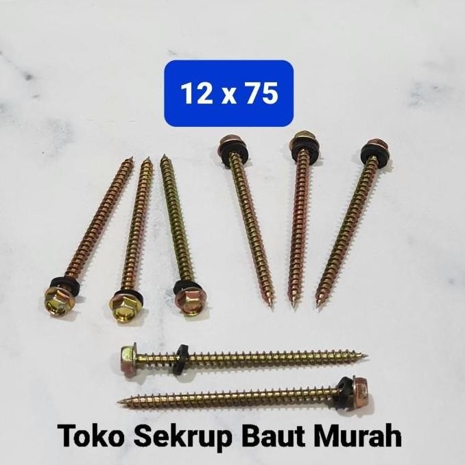 TERBARU - Baut Drilling Kayu 12x75 / Sds Wood 12x75 / Roofing Kayu 12 x 75 1Dus isi 200Pcs