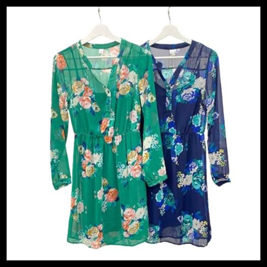 SALE DRESS MIDI LENGAN PANJANG MOTIF BUNGA  FASHION MUSLIM