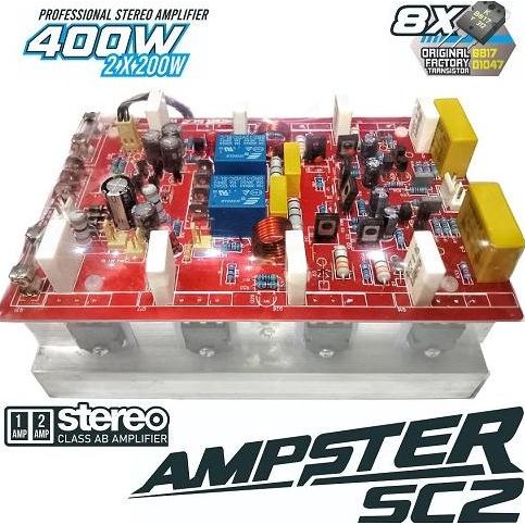 Kit Power Amplifier Stereo 2X200 Ampster Sc2 Sc-2 ( 2X200W ) 400Watt Herk + Tr High Class Ab 2 Ch X8