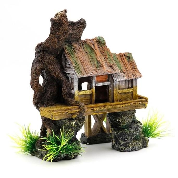 Terlaris Rumah Kayu Kabin, Hiasan Aquarium Rumah Kabin Kayu, Hiasan Aquarium Rumah Pohon, Rumah Poho