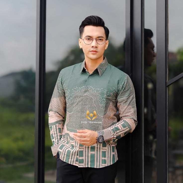 ADINATA SAGE baju batik cowok lengan panjang kemeja batik slimfit lapis furing