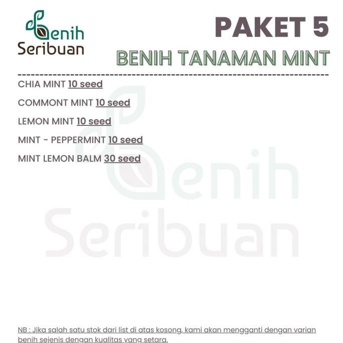 

Terlaris Benih Seribuan - Paket 5 Bibit Daun Mint Unggul Kotstu 1374Ks