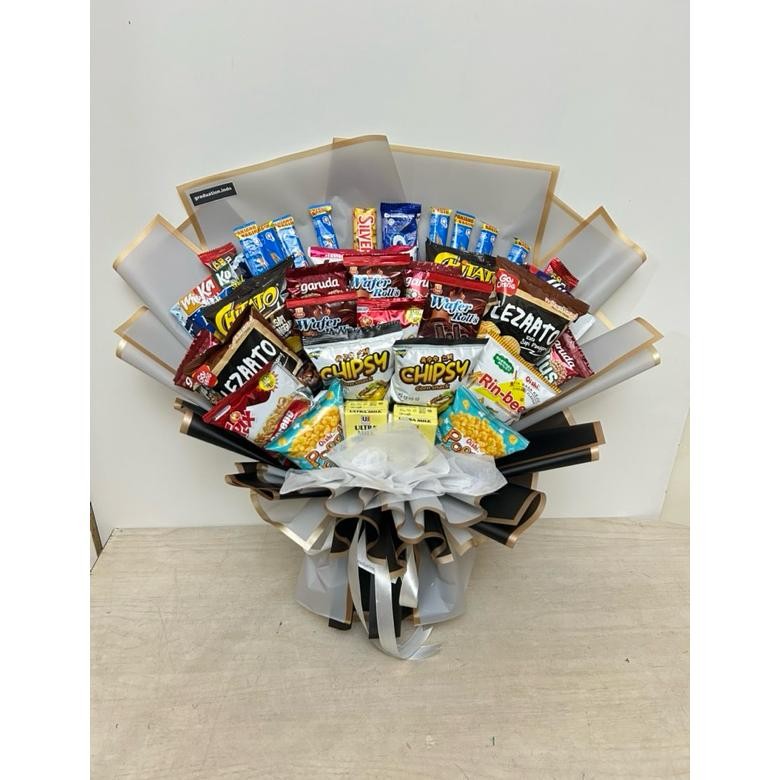 

buket jajan wrapping premium dengan jajan bermacam-macam nUg