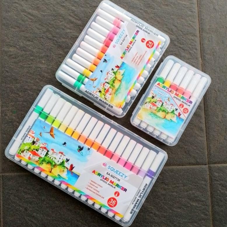 

RB Spidol Akrilik Acrylic Marker Squezzy 12,24,36 Warna ( Set )