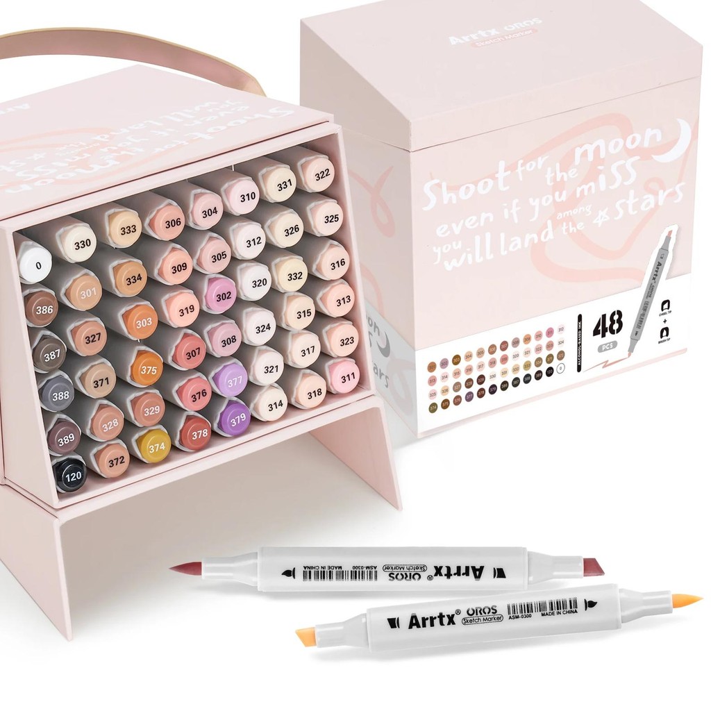 

Arrtx Oros 48 Skin Tone Alcohol Brush Markers Double Tipped Brush & Chisel Sketch Marker For Adults' Coloring Illustration