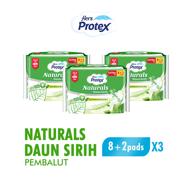 Hers Protex Pembalut Wanita Naturals Daun Sirih Bag Isi 8 + 2 Pcs x3
