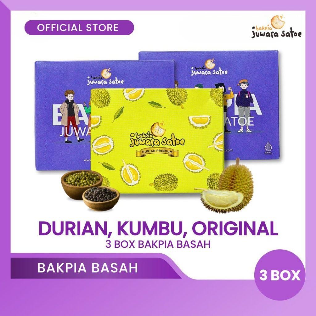 

NEW PRODUCT BAKPIA JUWARA SATOE [ 3 BOX ] PAKET BAKPIA BASAH MIX A (DURIAN, KUMBU , ORIGINAL) - OLEH OLEH KHAS JOGJA NATURES TOUCH.
