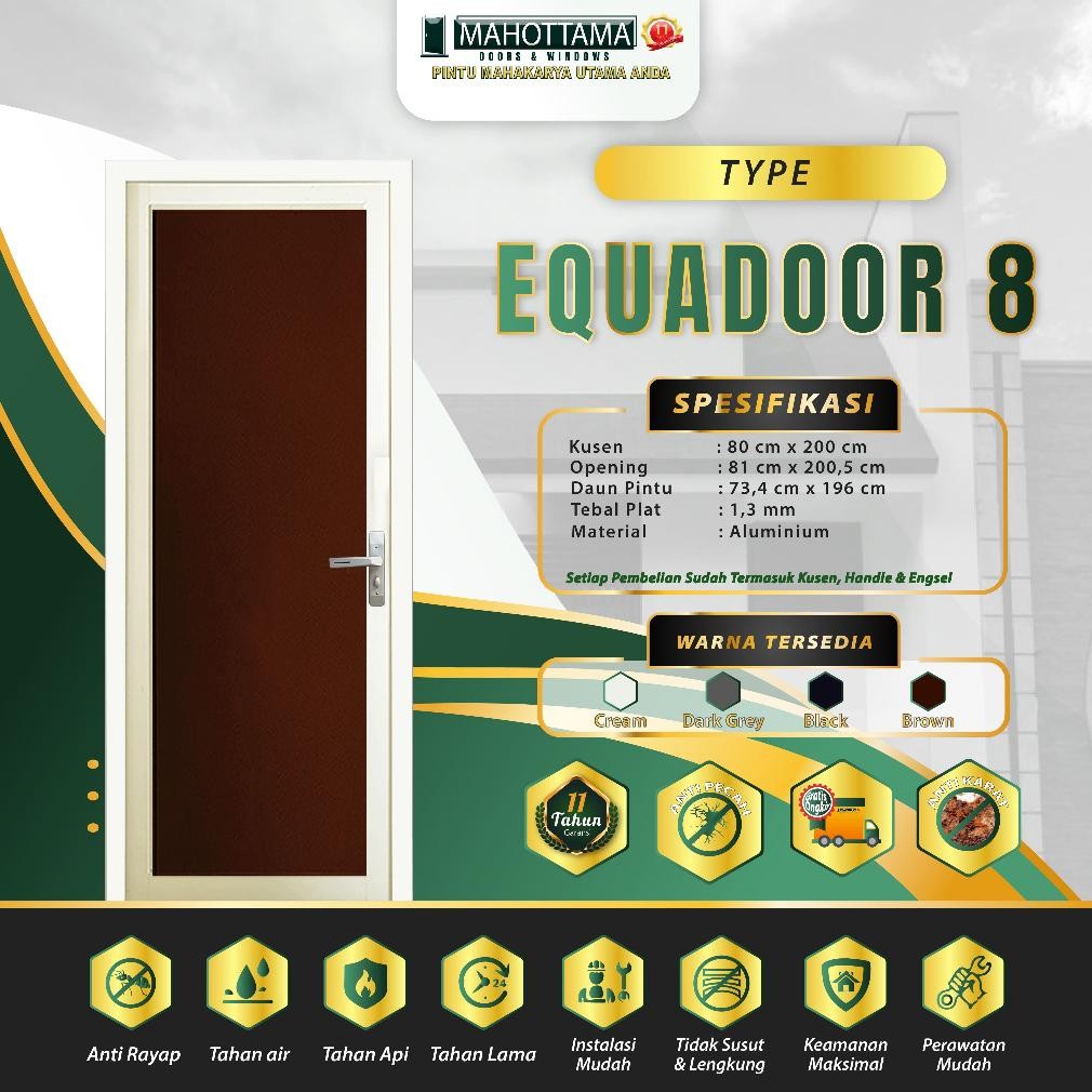 RADEN MAHOTTAMA - Pintu Rumah Aluminium Kamar Mandi / Tidur / Gudang 80 x 200cm Kusen Murah EQUADOOR