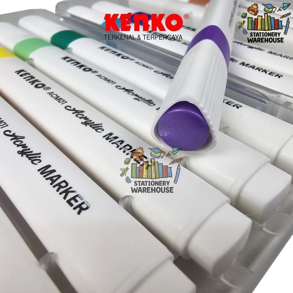 

RB Acrylic Marker Pen ACM01 ACM02 12 & 24 WARNA KENKO Set Spidol Akrilik Single Tip / Twin Tip 2mm