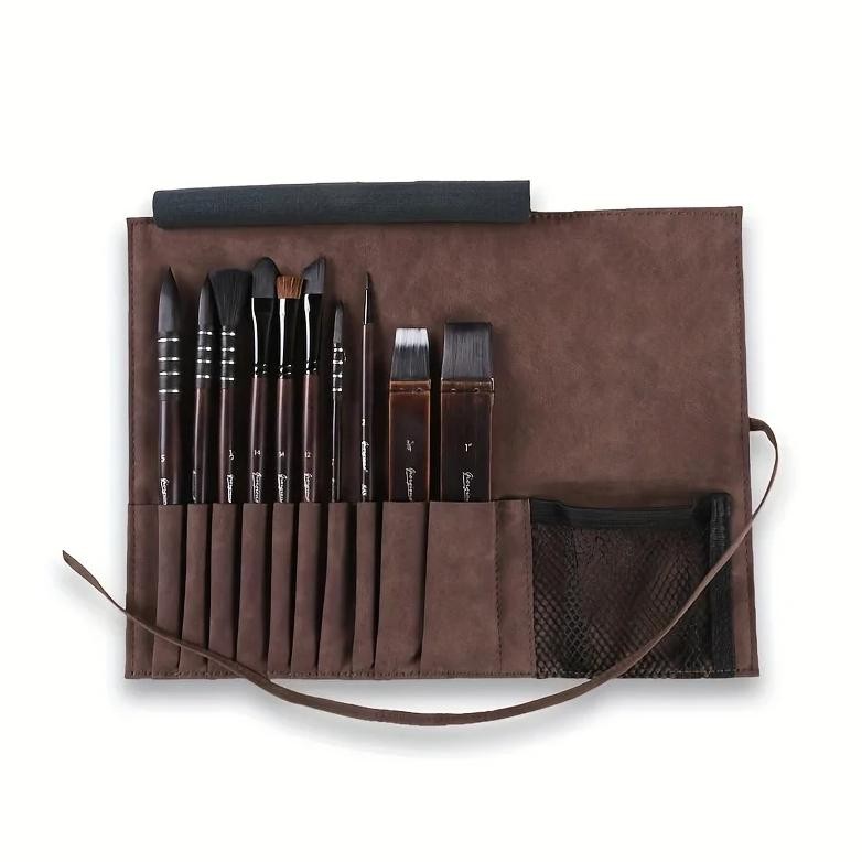 

Giorgione10Pcs Master Levepaint Brush, Squirrel Hair Watercolor Brush Set, High-End Brush Curtain, Matte Leather