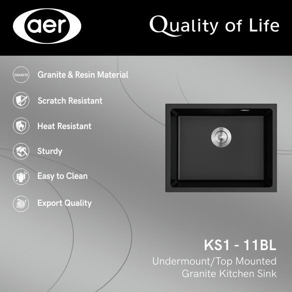 RADEN AER Granite Kitchen Sink - Bak Cuci Piring KS 1-11BL