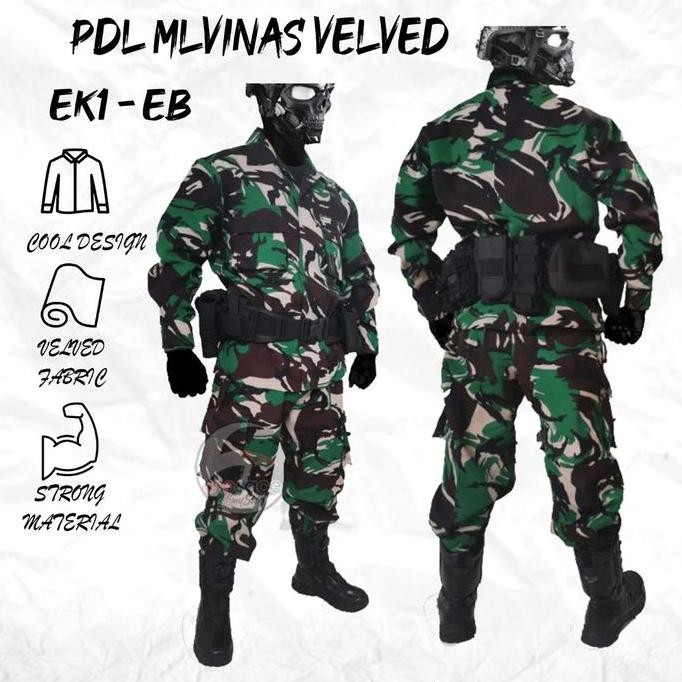 Setelan Pakaian Baju PDL Loreng TNI AD Malvinas Bahan Velbed