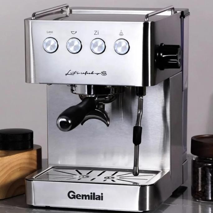 =====] Gemilai Mesin Kopi Espresso Coffee Maker Frothing 15 Bar 10A 1.7L - CRM3005E - Silver